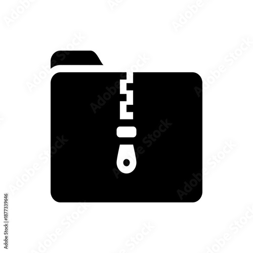 A black and white vector graphic of a zippered folder icon