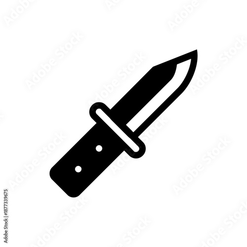 A minimalist black and white vector graphic illustration of a pocket knife with a pointed blade and handle