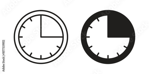Time quarter past icons on white background - editable stroke vector illustration for web and mobile