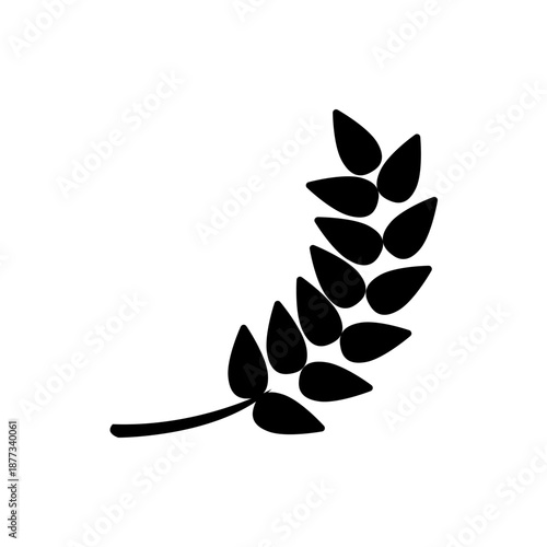 A minimalist black silhouette of a wheat stalk on a white background