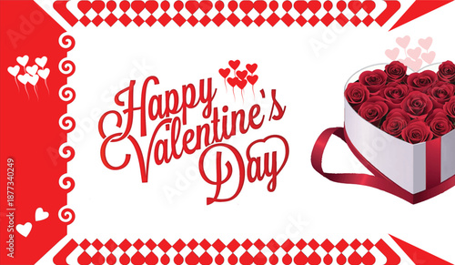 Valentines Day romantic love background with red and pink paper cut hearts soft clouds and festive design