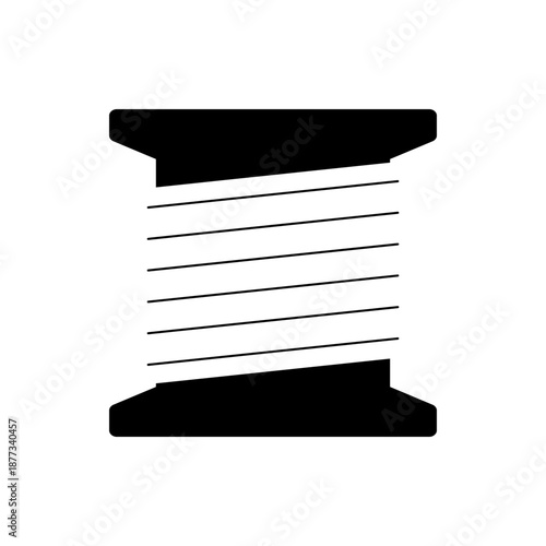 A minimalist vector graphic illustration of a spool of thread in black and white