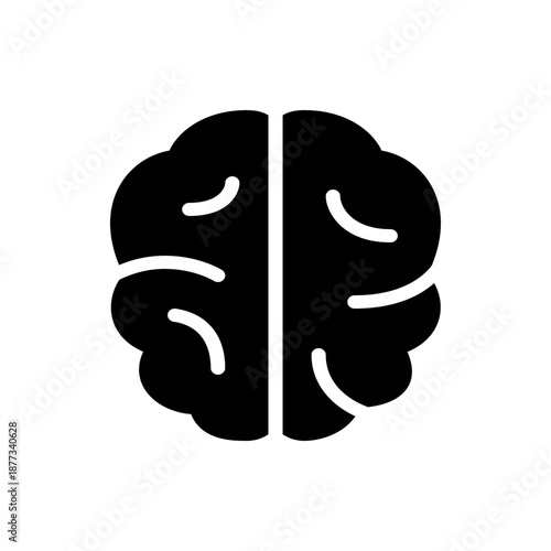 A minimalist black silhouette of a brain on a white background, representing intelligence and mental health