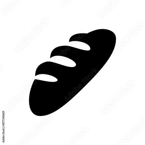 A black silhouette of a loaf of bread on a white background