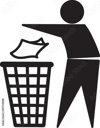 Trash disposal icon, solid silhouette, waste management symbol
