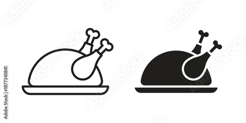 Turkey icons on white background - editable stroke vector illustration for web and mobile