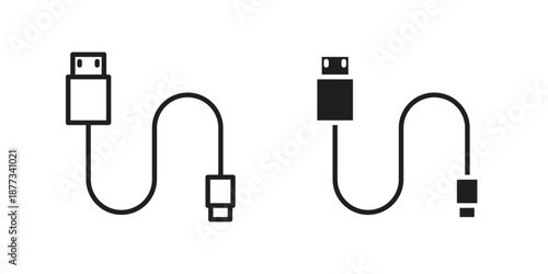 USB cable icons on white background - editable stroke vector illustration for web and mobile