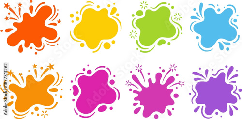 Colorful paint splash icon sheet featuring abstract splashes and splotches for festival and design projects