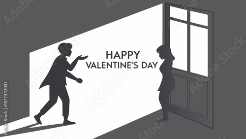 Happy Valentine's Day greeting with romantic couple silhouette