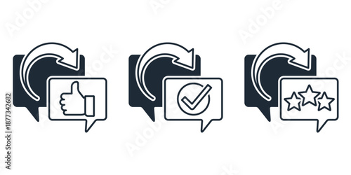 A speech bubble with a positive customer review. Excellent feedback. Vector linear icon illustration isolated on white background.