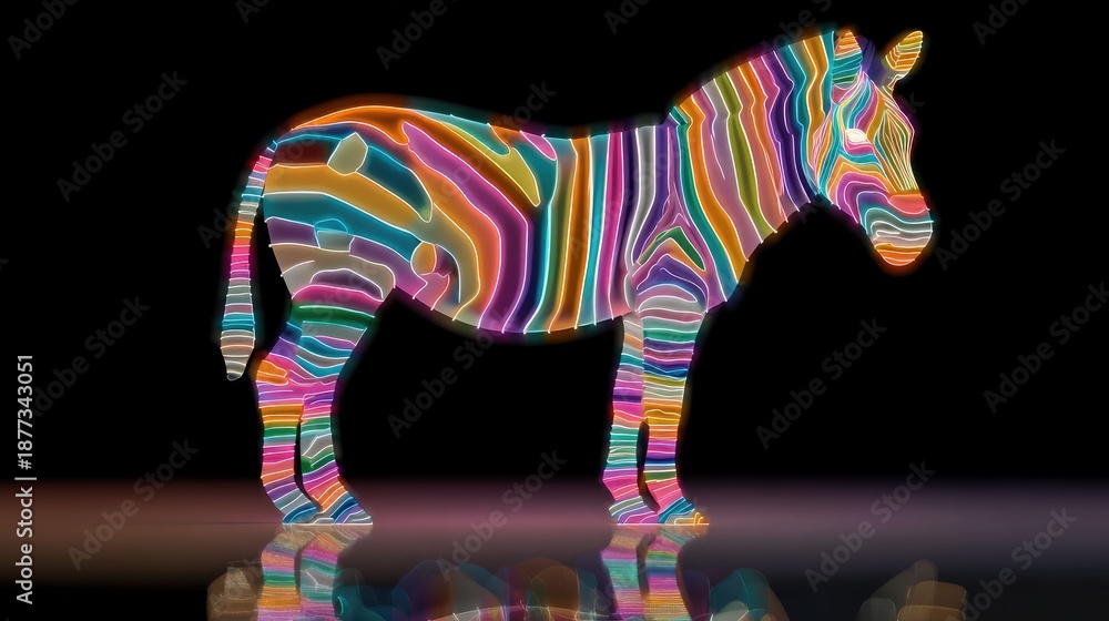 Fototapeta premium Neon LED Light Zebra Art Display Digital Art Gallery Futuristic Environment Vibrant Viewpoint Creative Concept