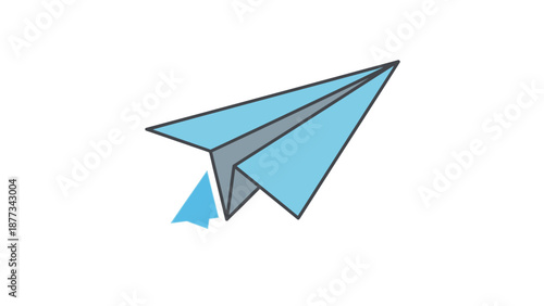 Blue Paper Airplane in Flight Motion.