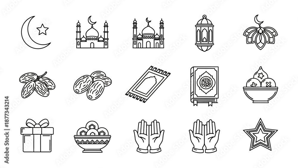 Fototapeta premium Ramadan Kareem icons and symbols.