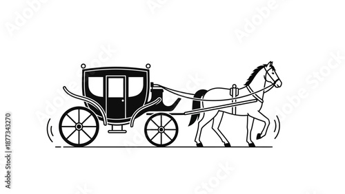 Horse Drawn Carriage Side View Illustration.