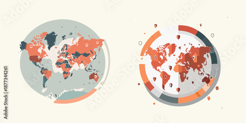Vector illustration of an international globe shaped with a map continents for a global travel concept