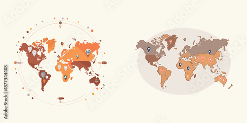 Grunge world map illustration featuring a global earth vector design with artistic continent silhouettes