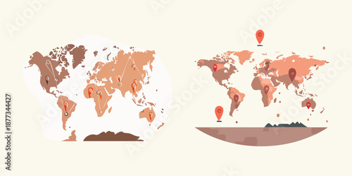 A world with a global map illustration of the continents and countries across the planet earth
