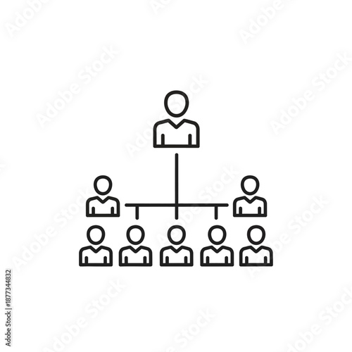 Organizational Chart Icon. Business Team Hierarchy Structure Line Vector. Management and Leadership Diagram Symbol on White.