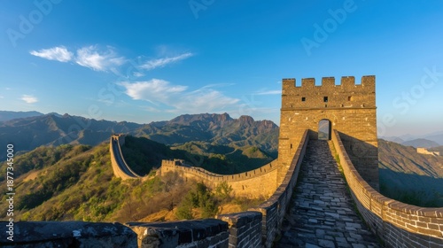 Historical fortification along mountain range