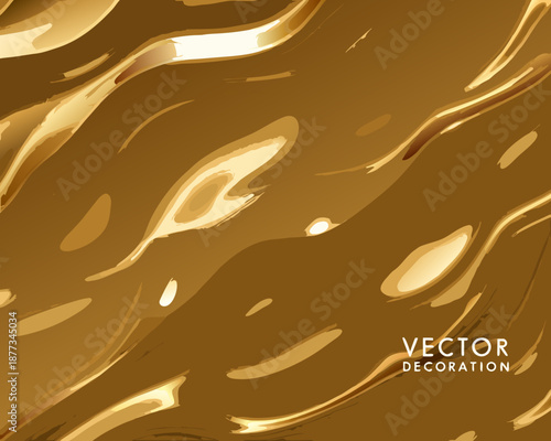 Golden abstract vector decoration with shiny smooth curves