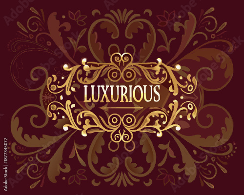 Luxurious gold ornate design on dark red background
