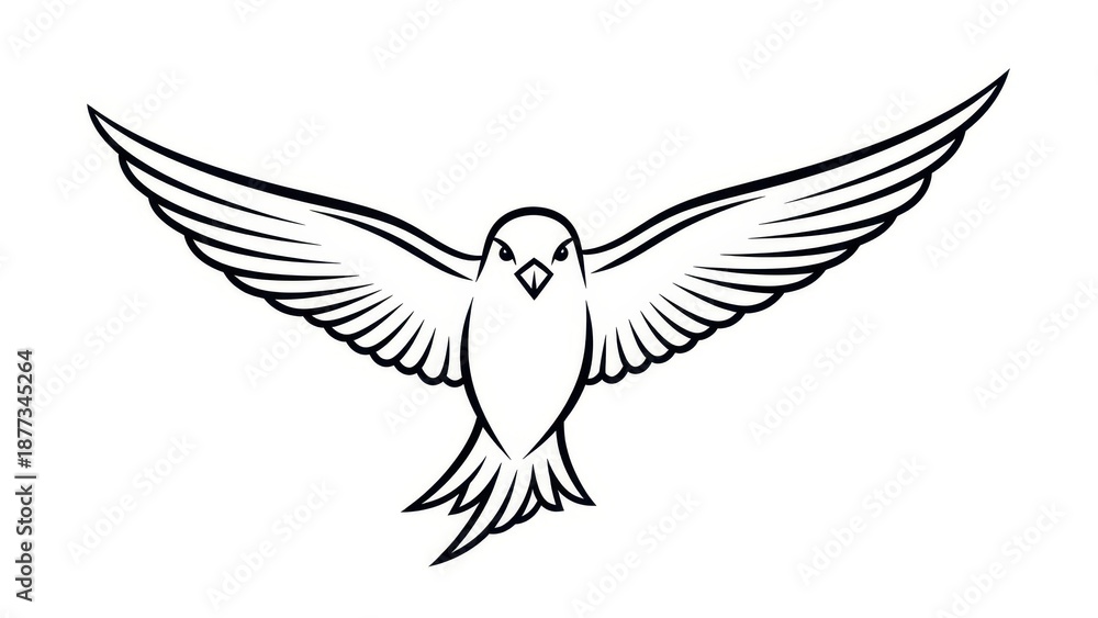 Obraz premium Elegant line art illustration of a bird in flight with detailed wings and plumage graphic