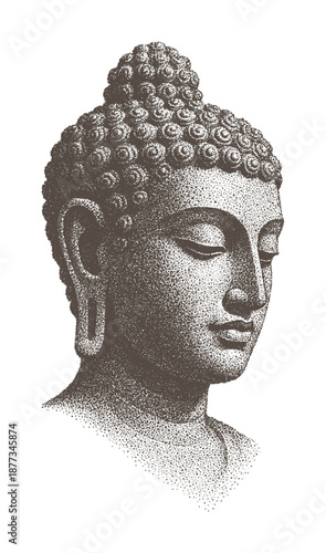 drawing illustration of budha's head sculpture (artwork 1)