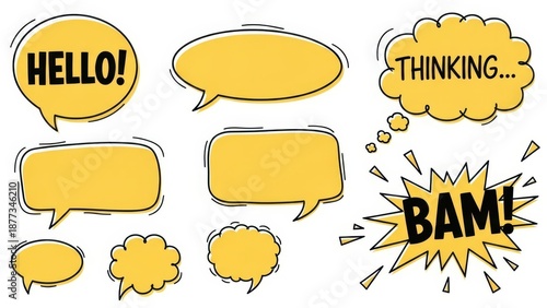 Vibrant yellow speech bubbles vector illustration conveys communication and expression