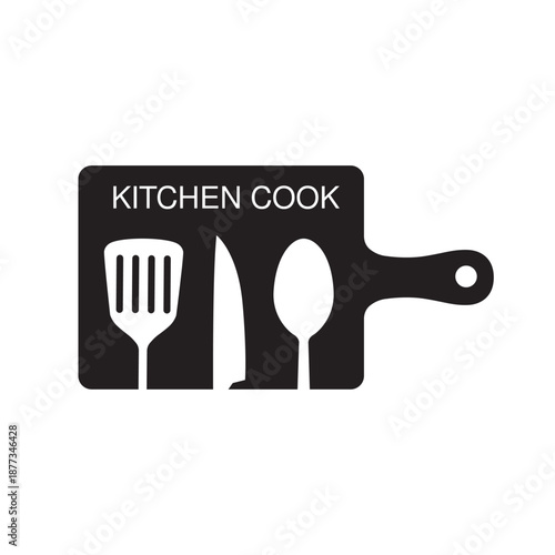 Cooking, cuisine logo. Kitchen cook icon and label for design menu restaurant or cafe. Lettering, calligraphy vector illustration