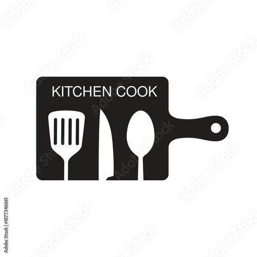 Cooking, cuisine logo. Kitchen cook icon and label for design menu restaurant or cafe. Lettering, calligraphy vector illustration
