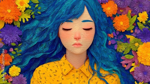 Card featuring paper art of women wearing flower crowns for International Women’s Day on March