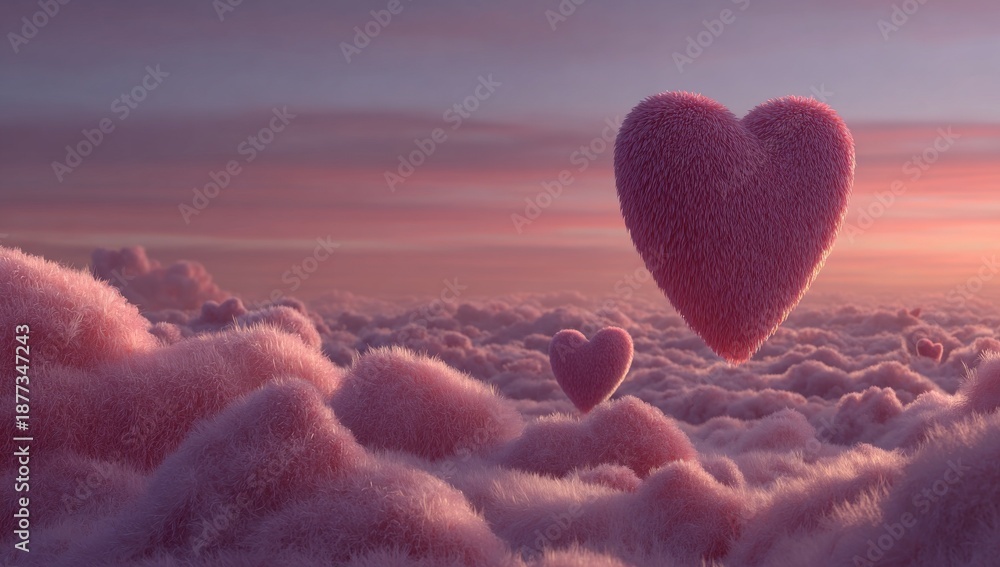 Fototapeta premium Abstract pastel background featuring a pink Valentine heart in the clouds, ideal as a romantic wallpaper