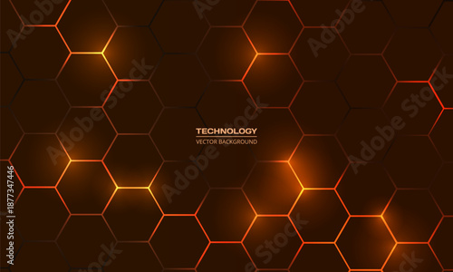 Hexagon technology brown and orange colored honeycomb abstract background. Hexagonal vector illustration