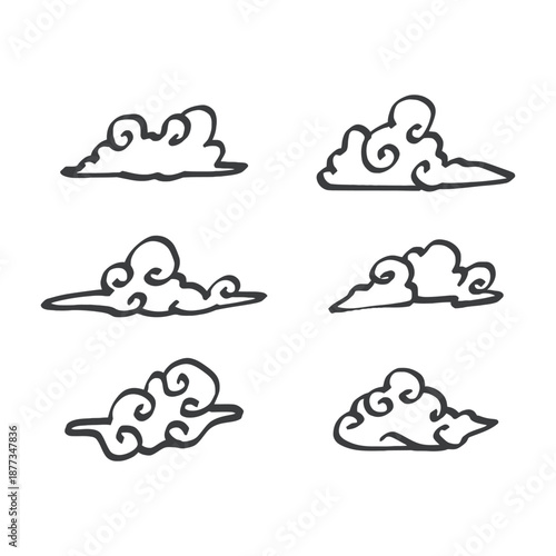 A charming collection of whimsical hand drawn lunar clouds, perfect for adding a touch of celestial fantasy and artistic flair to various design projects and creative illustrations