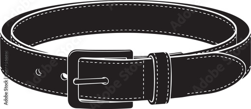 Leather belt with a classic metal buckle Silhouette vector black on a white background