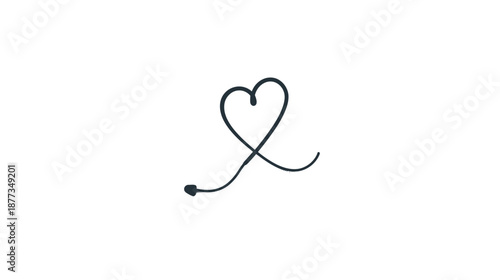 A dark gray, hand-drawn heart shape with a tail on a white background
