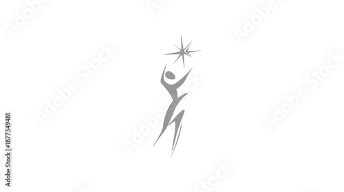 A human silhouette reaches towards a star against a white background