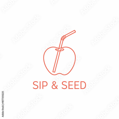 Minimalist Apple Fruit Juice with Straw Logo