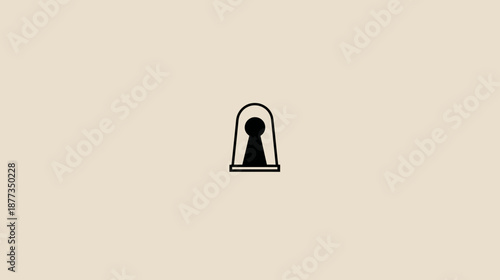 A stark, minimalist illustration of a keyhole silhouette set against a cream-colored backdrop