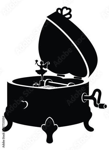 Open heart shaped music box icon simple style vintage item with dancing ballerina figurine romantic love gift