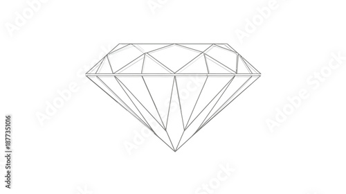 A grayscale, geometric illustration of a diamond with multiple facets on a stark white background