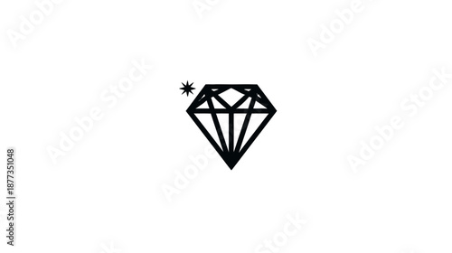 A geometric illustration of a diamond with a sparkling star on a plain white background