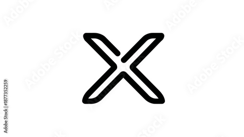 A stylized graphic of the letter "X", with a thick, rounded black outline, centered on white