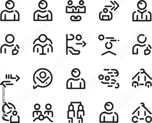 Black and white line icons representing various human interactions and relationships