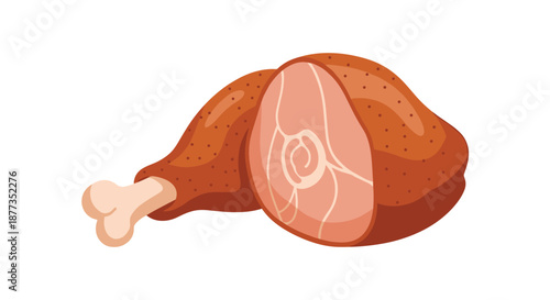 Roasted ham hock or pork knuckle, a traditional meat dish, shown with a crispy skin and sliced to reveal the meat inside.