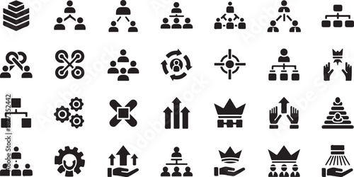 Collection of black and white business and organization icons