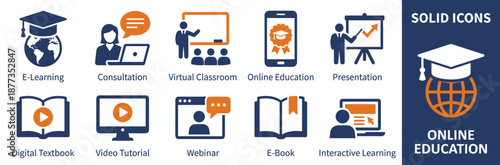 Set of 12 online education icons vector