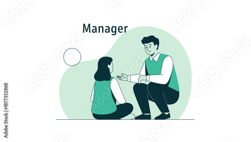 Manager helping employee, trust, support, mentorship, teamwork, business concept illustration