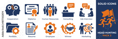 Set of 13 headhunting and recruitment icons vector