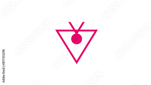A geometric abstract shape composed of a pink triangle with attached circles, and lines on a white background